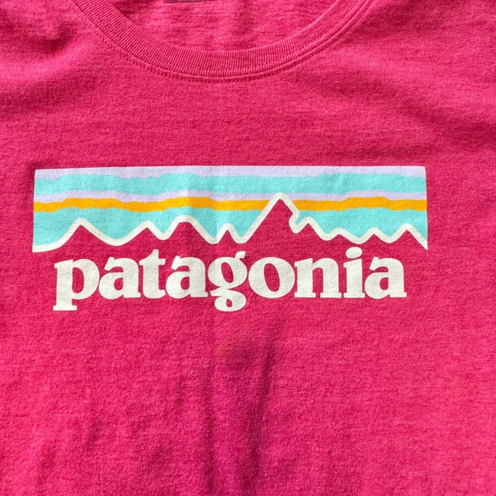 PATAGONIA Pink Logo T-Shirt Girls M 10 Medium Organic Cotton Long Sleeve Tee Top - Picture 3 of 6